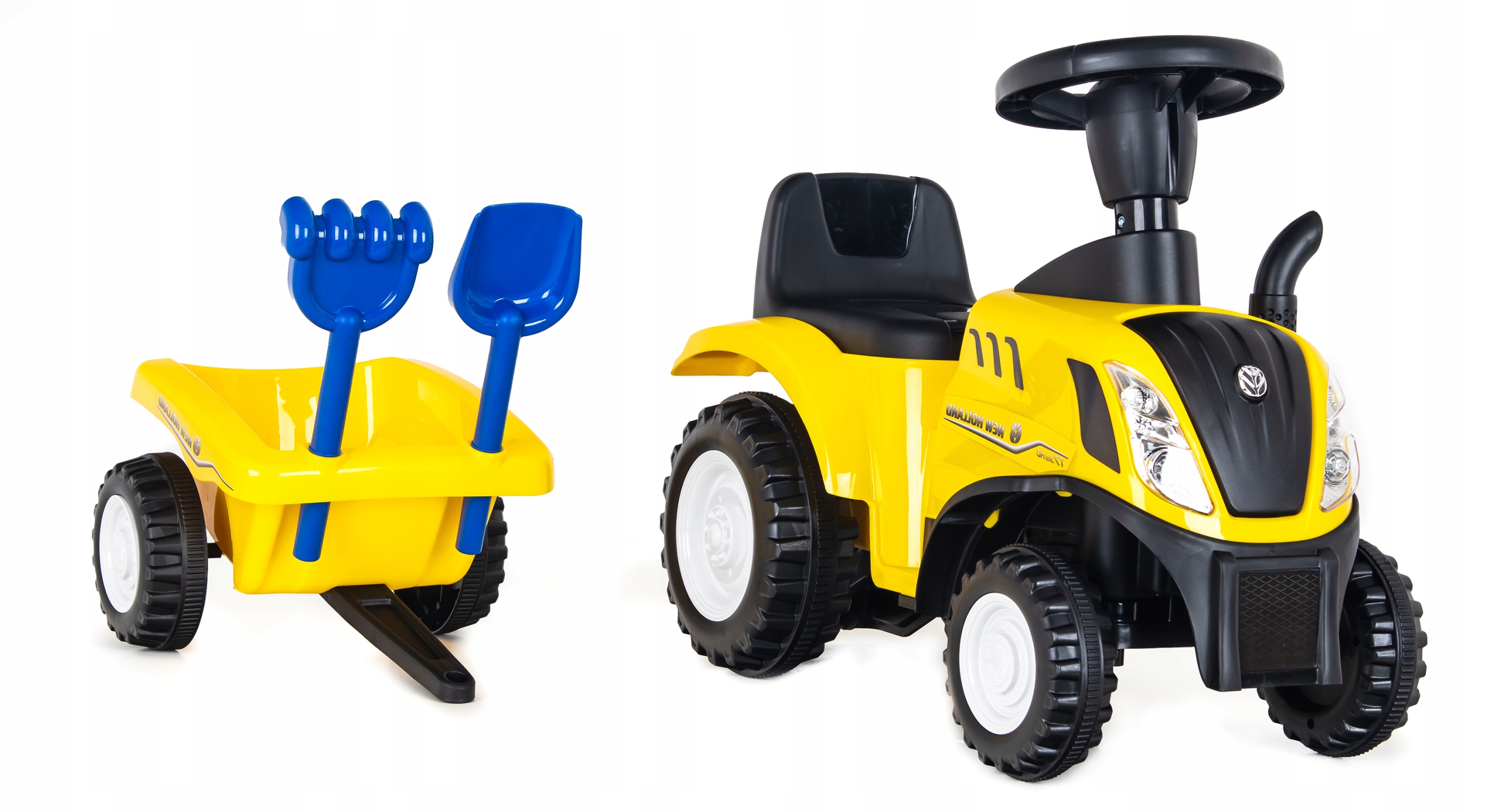 Jeździk pchacz traktor z przyczepą New Holland T7 - żółty