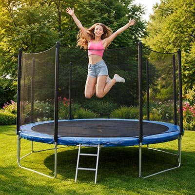 Trening i zabawa na trampolinie.