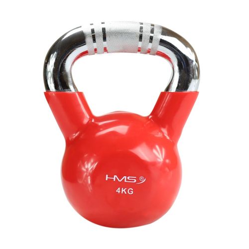 Kettlebell żeliwny chrom z radełkowanym uchwytem HMS KTC04 4 kg - czerwony