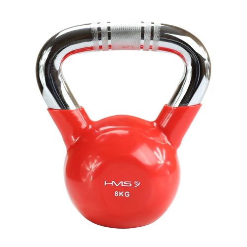 Kettlebell żeliwny chrom z radełkowanym uchwytem HMS KTC08 8 kg - czerwony