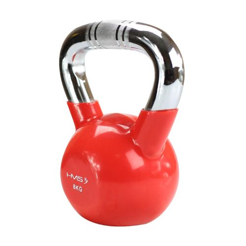 Kettlebell żeliwny chrom z radełkowanym uchwytem HMS KTC08 8 kg - czerwony Kettlebell żeliwny chrom z radełkowanym uchwytem HMS KTC08 8 kg - czerwony