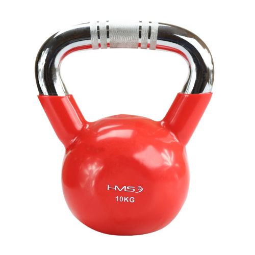 Kettlebell żeliwny chrom z radełkowanym uchwytem HMS KTC10 10 kg - czerwony