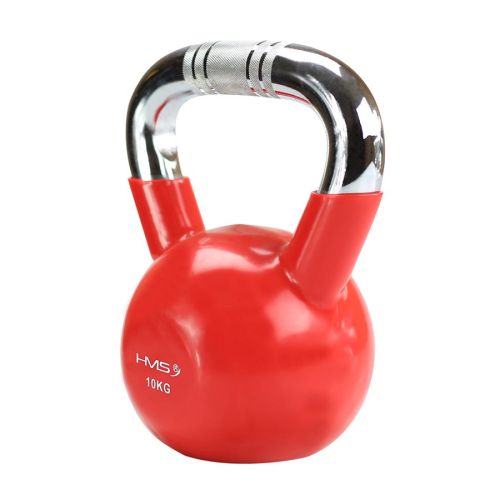 Kettlebell żeliwny chrom z radełkowanym uchwytem HMS KTC10 10 kg - czerwony Kettlebell żeliwny chrom z radełkowanym uchwytem HMS KTC10 10 kg - czerwony