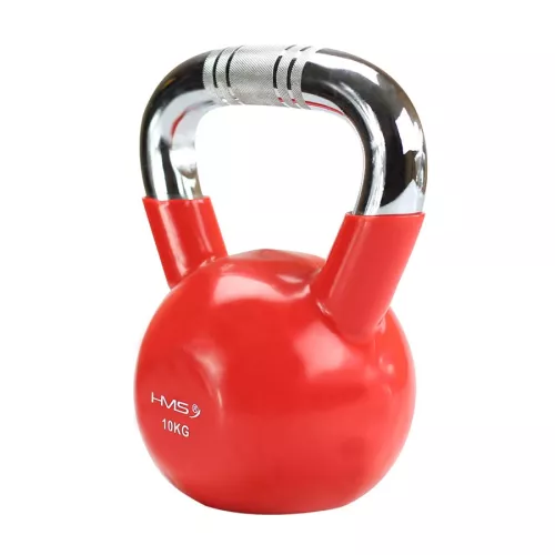 Kettlebell żeliwny chrom z radełkowanym uchwytem HMS KTC10 10 kg - czerwony