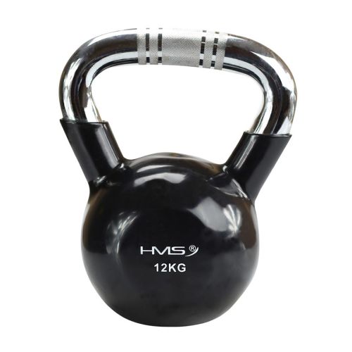 Kettlebell żeliwny chrom z radełkowanym uchwytem HMS KTC12 12 kg - czarny