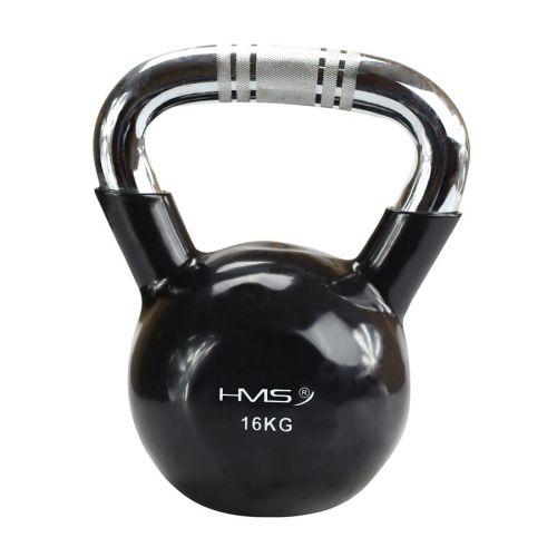 Kettlebell żeliwny chrom z radełkowanym uchwytem HMS KTC16 16 kg - czarny