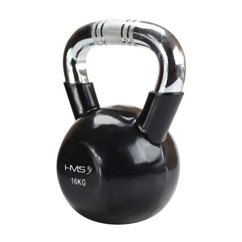 Kettlebell żeliwny chrom z radełkowanym uchwytem HMS KTC16 16 kg - czarny Kettlebell żeliwny chrom z radełkowanym uchwytem HMS KTC16 16 kg - czarny