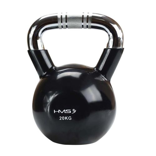 Kettlebell żeliwny chrom z radełkowanym uchwytem HMS KTC20 20 kg - czarny