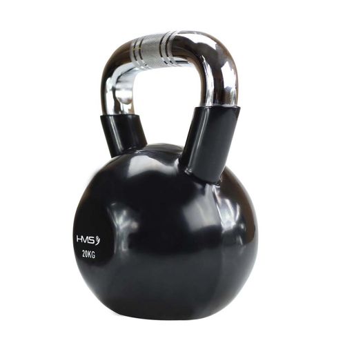 Kettlebell żeliwny chrom z radełkowanym uchwytem HMS KTC20 20 kg - czarny Kettlebell żeliwny chrom z radełkowanym uchwytem HMS KTC20 20 kg - czarny
