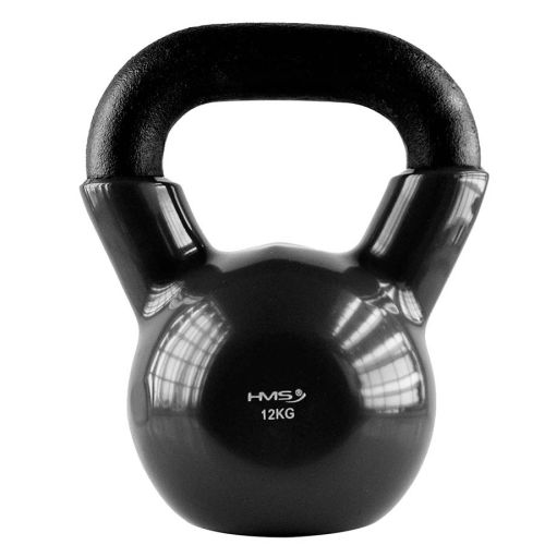 Kettlebell żeliwny HMS KNV12 z powłoką winylową 12 kg - czarny