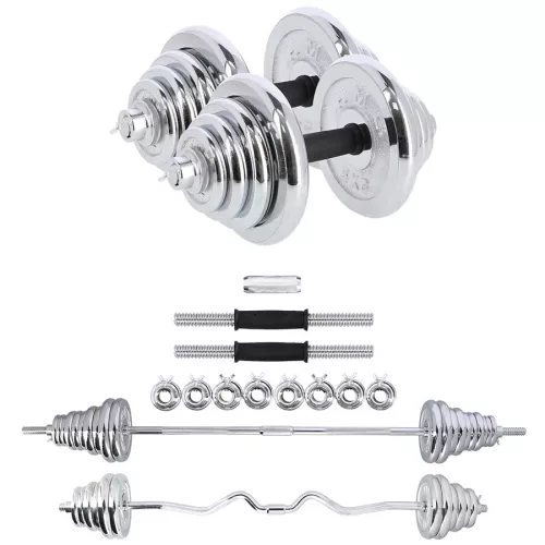 Sztangielki - sztanga prosta i łamana w walizce chrom HMS STC55 55kg