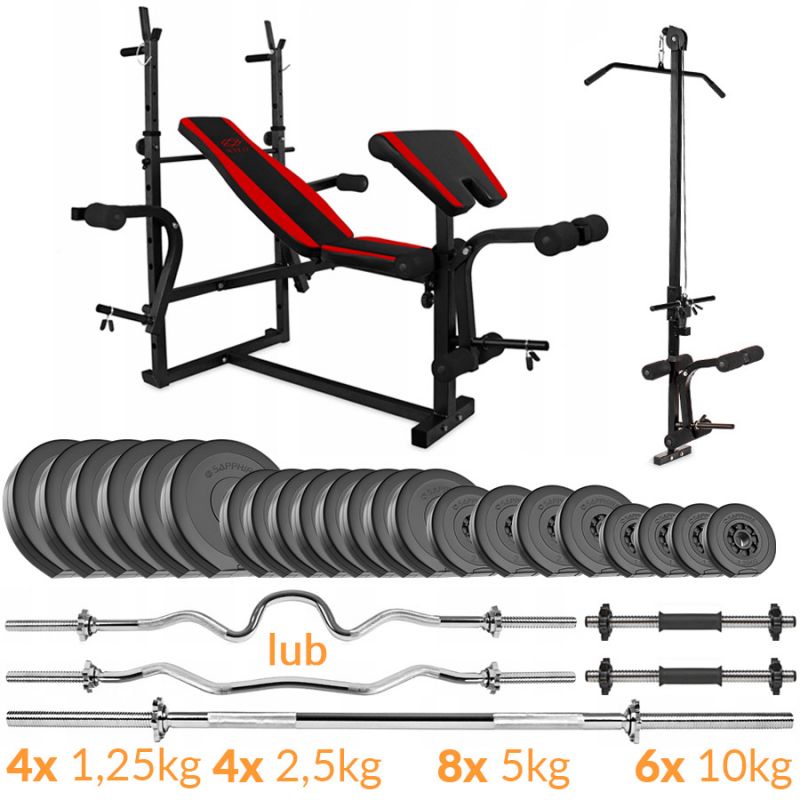 Zestaw obciążeń Sapphire Solid 130 kg z ławką xg500 +