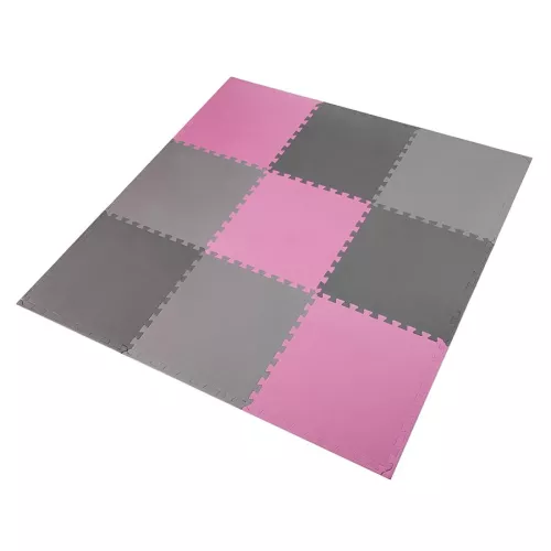Mata puzzle pod sprzęt One Fitness MP10 10 mm 9 elementów - różowo-szara