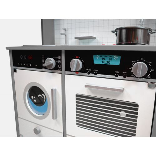 Drewniana kuchnia SK-15 z akcesoriami, światełka LED + strój kucharski GRATIS - szara Drewniana kuchnia SK-15 z akcesoriami, światełka LED + strój kucharski GRATIS - szara