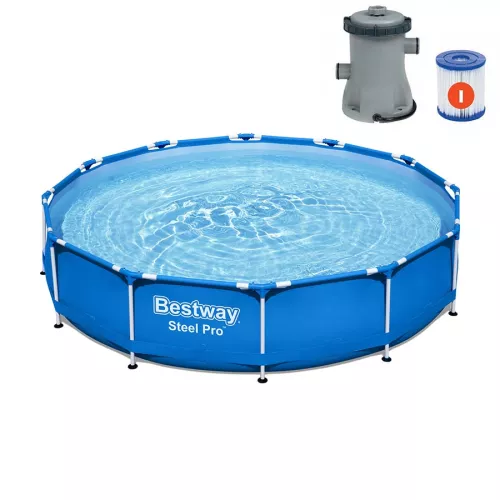 Basen ogrodowy stelażowy Bestway Steel PRO 12FT 56681 366x76cm + pompa z filtrem 58381
