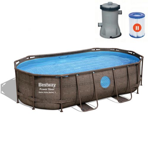 Basen ogrodowy stelażowy Bestway Power Steel Swim Vista 56714 427x250x100cm + pompa z filtrem 58383