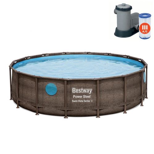 Basen ogrodowy stelażowy Bestway Power Steel Swim Vista 16FT 56725 488x122cm + pompa z filtrem 58389