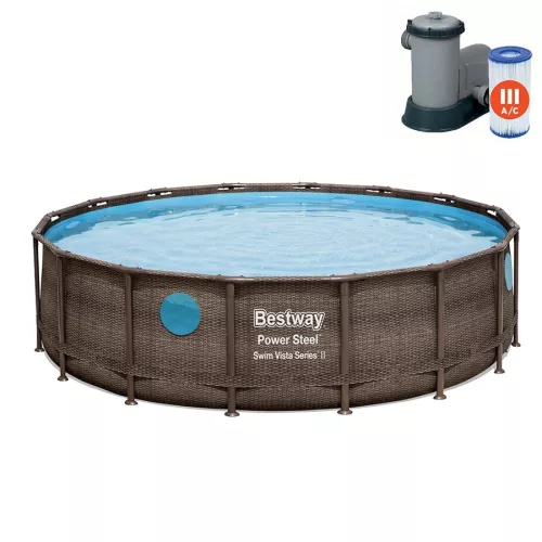 Basen ogrodowy stelażowy Bestway Power Steel 16FT 56725 488x122cm + pompa z filtrem 58389