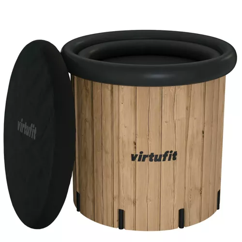 Wanna lodowa z imitacji drewna XXL Virtufit 375 l z akcesoriami