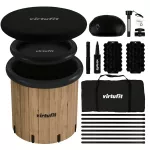 Wanna lodowa z imitacji drewna XXL Virtufit 375 l z akcesoriami
