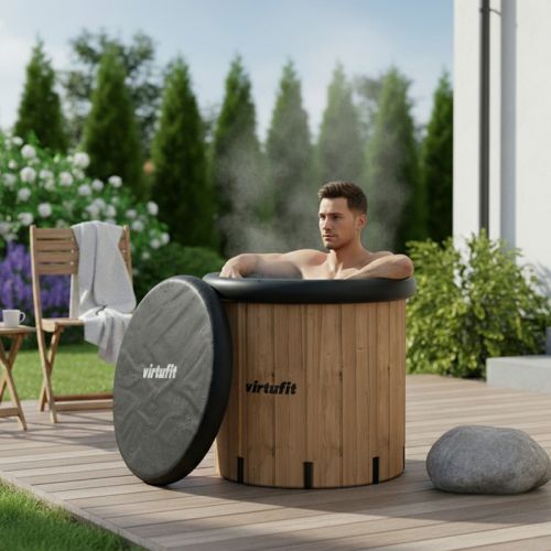 Wanna lodowa z imitacji drewna XXL Virtufit 375 l z akcesoriami