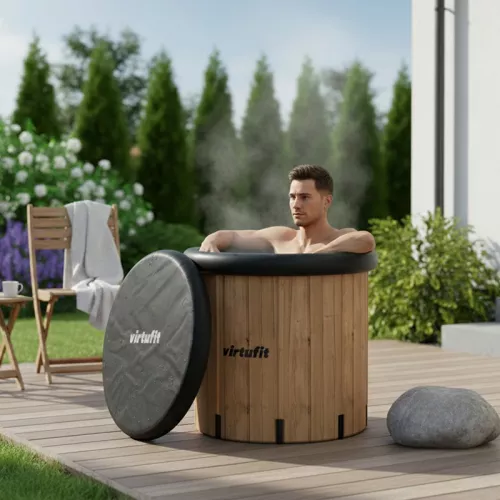 Wanna lodowa z imitacji drewna XXL Virtufit 375 l z akcesoriami