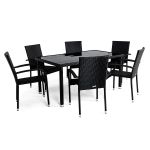Zestaw mebli z technorattanu SANTOS - stół + 6 krzeseł - czarny