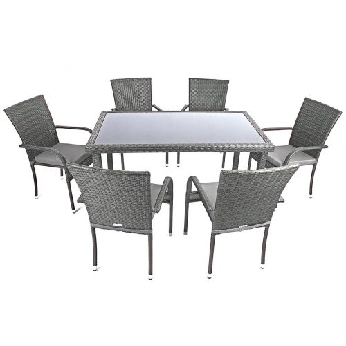 Zestaw mebli z technorattanu SANTOS - stół + 6 krzeseł - szary