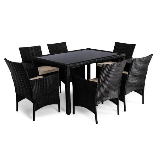 Zestaw mebli z technorattanu ST-810 Torino - stół + 6 krzeseł - czarny