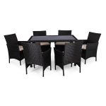 Zestaw mebli z technorattanu ST-810 Torino - stół + 6 krzeseł - czarny