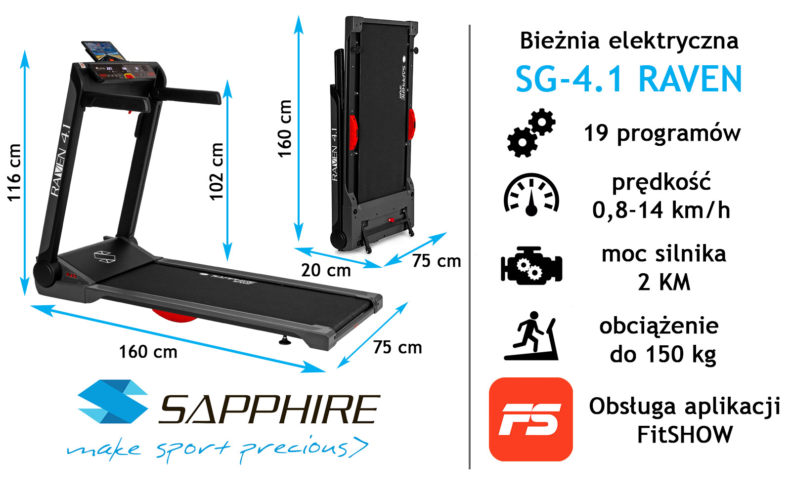 Bieżnia treningowa Sapphire RAVEN 4.1