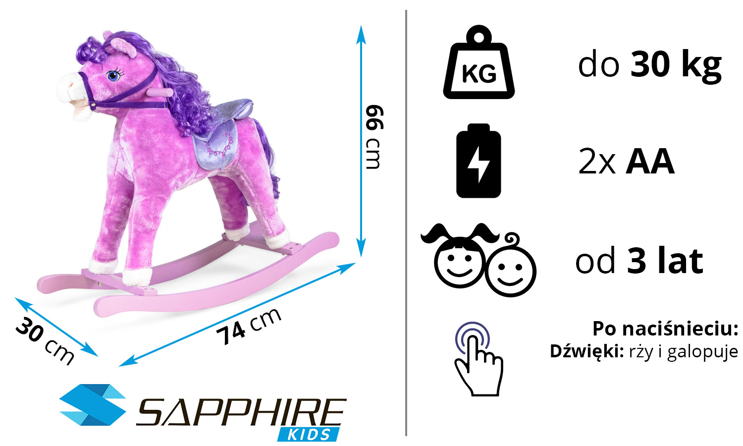 Koń na biegunach Sapphire Kids SK-31 - fioletowy Koń na biegunach Sapphire Kids SK-31 - fioletowy
