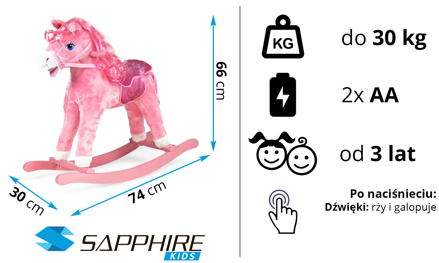 Koń na biegunach Sapphire Kids SK-31 - różowy Koń na biegunach Sapphire Kids SK-31 - różowy
