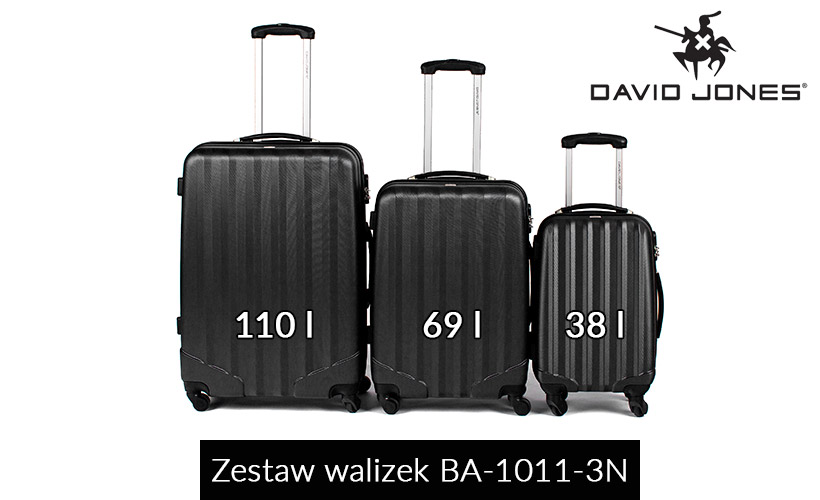 Zestaw walizek podróżnych 3w1 David Jones - czarne Zestaw walizek podróżnych 3w1 David Jones - czarne