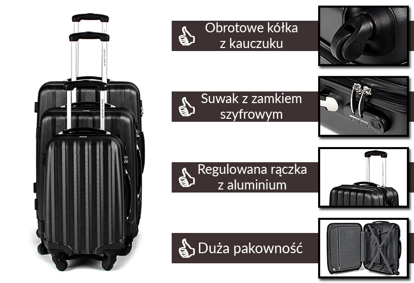 Zestaw walizek podróżnych 3w1 David Jones - czarne Zestaw walizek podróżnych 3w1 David Jones - czarne