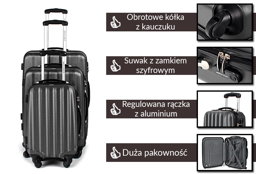 Zestaw walizek podróżnych 3w1 David Jones - grafitowe Zestaw walizek podróżnych 3w1 David Jones - grafitowe