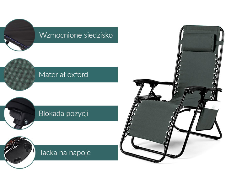 Leżak ogrodowy ACTIVE - khaki Leżak ogrodowy ACTIVE - khaki